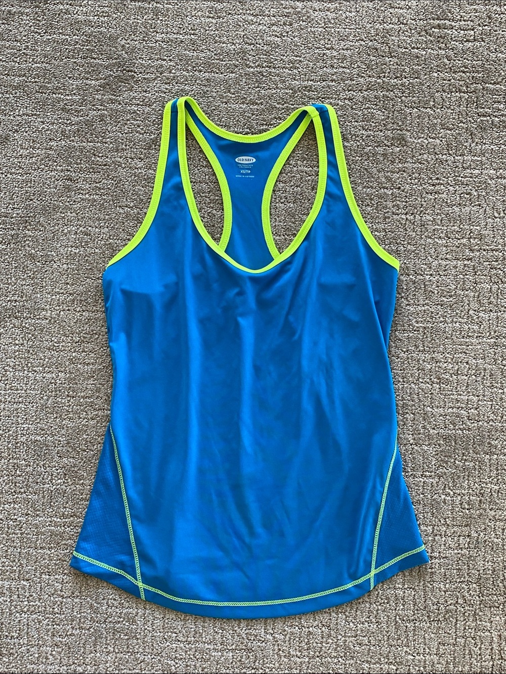 Old Navy Blue Racerback Tank with Neon Lime Trim